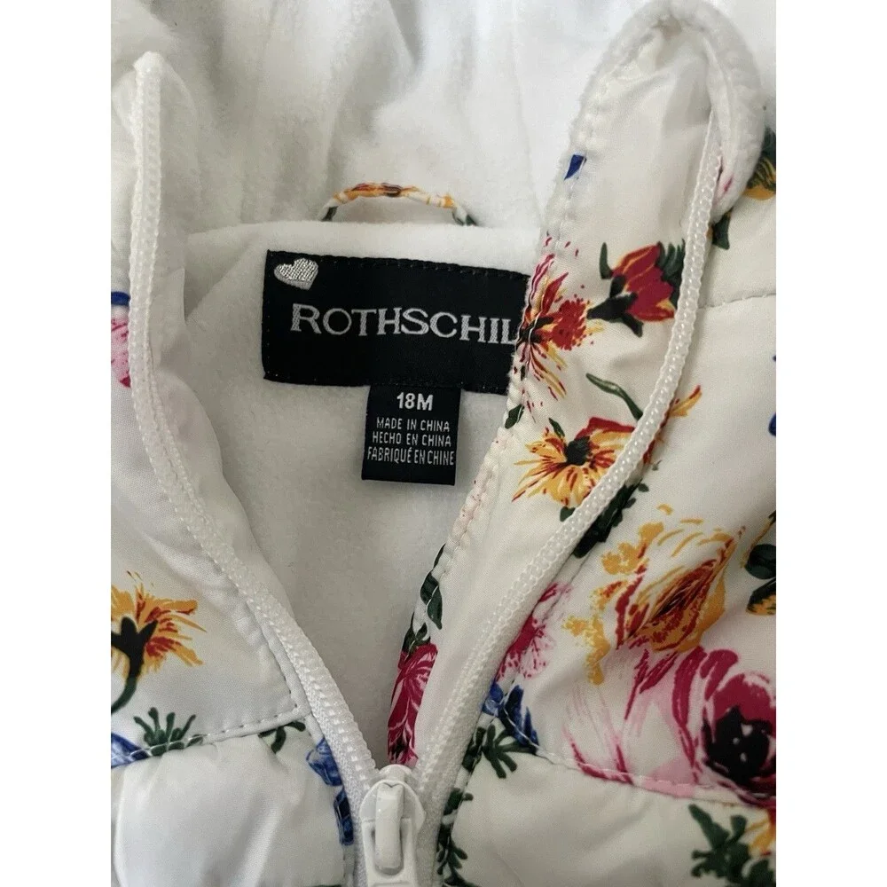 Rothschild 18M Floral Hooded Puffer Coat Warm Fleece Lined, Mittens Attatched